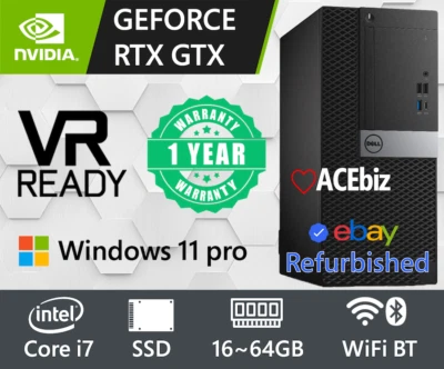 VR Ready Gaming PC Desktop Computer RTX 4060 GTX 1660 Windows 11 i7/SSD/WiFi/BT - Image 1 of 4