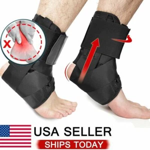 Black Ankle Brace Support Compression Stabilizer Pain Relief Foot Lace Up Wrap - Picture 1 of 12