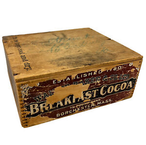 Antique Wood Crate w/ PAPER LABEL Walter Baker & Co. BREAKFAST COCOA Chocolate