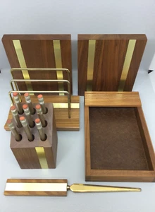 VHTF Mid Century PARK SHERMAN Walnut Desk Office Accessories and Book Ends - Picture 1 of 8