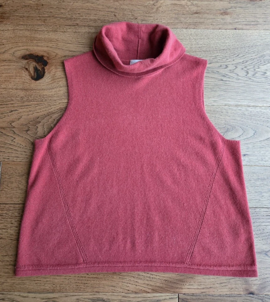 Garnet Hill - Talla L puro lujo Cachemira sin mangas cuello alto ~ rojo jaspeado Foto 1 de 4