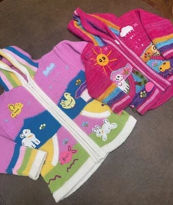 2Pcs Peruvian Sweaters Girls Toddler Animals HandKnit Duck Alpaca Farm Diff Size - Picture 1 of 21