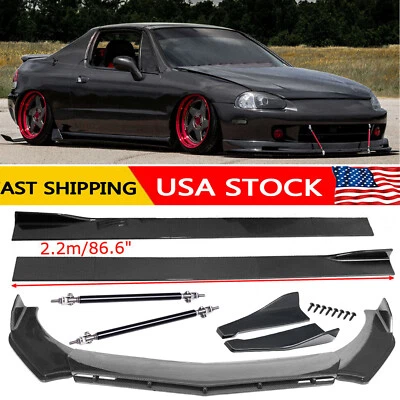 Carbon Fiber Front Bumper Lip Side Skirt Strut Rods For Honda Civic Del Sol - Image 1 of 4
