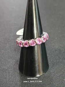 Bomb Party RG30542- Bright Horizons, Sz 8 Lab Created Pink Corundum Rhodium - Picture 1 of 5