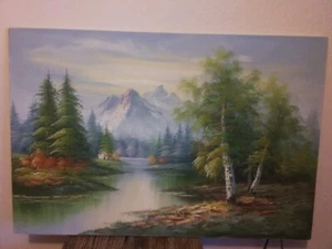 CRANE Original Oil Painting on Canvas Mountain Scenery Signed by Artist no frame - Picture 1 of 10