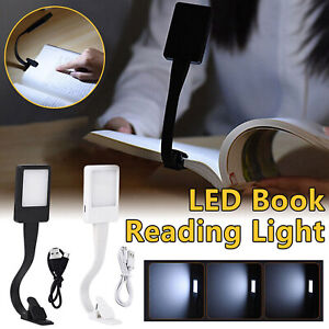 LED Book Reading Light Lamp USB Rechargeable Flexible Clip On Bed Desk Table