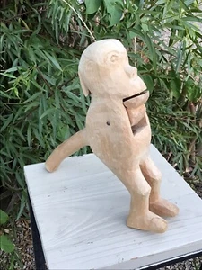 APE NUTCRACKER  Wooden Monkey Hand Carved Vintage USA Souvenir Folk Art - Picture 1 of 8