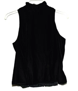 Oleg Cassini Black Tie Black Velvet Moc Turtleneck Zip Back Lined Top Size 4 - Picture 1 of 7