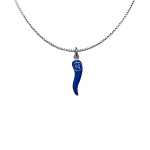 Cornetto Small Lucky Holder 925 Silver Blue Naples Pendant Chain - Picture 1 of 3