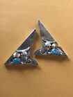 Vintage Longhorn/steer Silver and turquoise Western Collar Tips Fancy. Sterling?