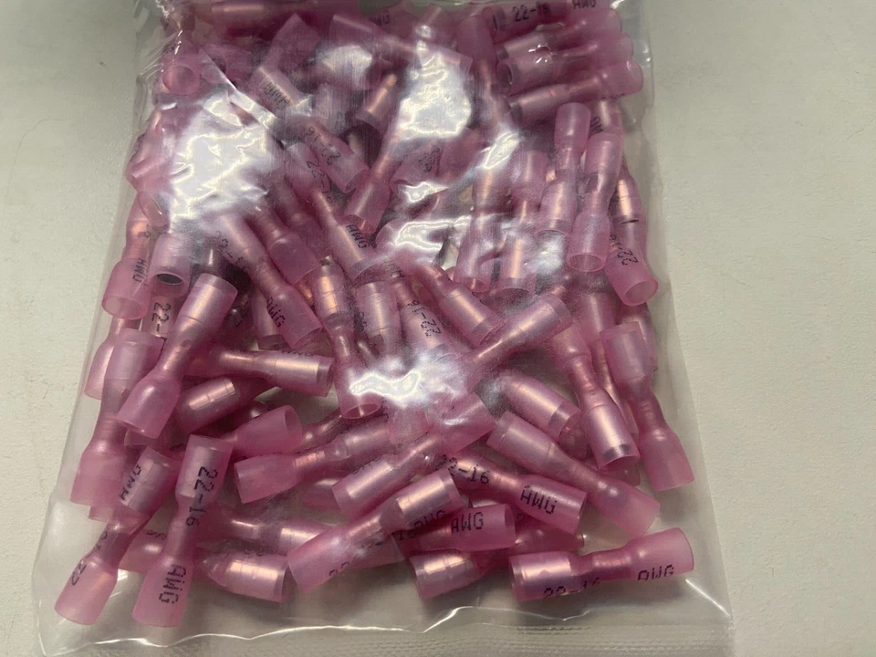 100 RED Heat Shrink FEMale BULLET Crimp Connectors AWG 22-16 - Image 1 of 1