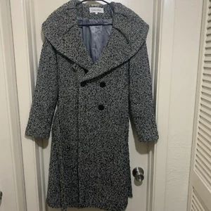 Calvin Klein Gr. 4 schwarz/grau Wollmischung Gürtel gefüttert Erbse Jacke Mantel mit Taschen - Bild 1 von 5