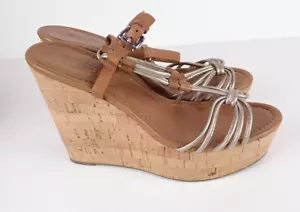 Coach Georgiana Womens 9.5 Wedge Sandal Metallic Strappy Leather Platform Cork - Picture 1 of 12
