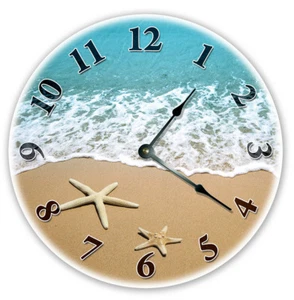 12" STARFISH AT BEACH SHORELINE CLOCK - Large 12 inch Wall Clock - 2107 - Picture 1 of 9