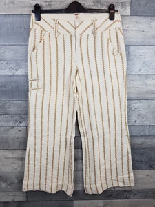 Free People Here For It Relax Flare Trousers US 6 UK 10 Ivory Boho Striped Pants - Picture 1 of 13