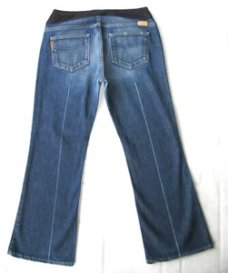 Paige Maternity Laurel Canyon Bootcut Jeans Sz 31 Blue Distressed+Stretch L 27.5 - Picture 1 of 9
