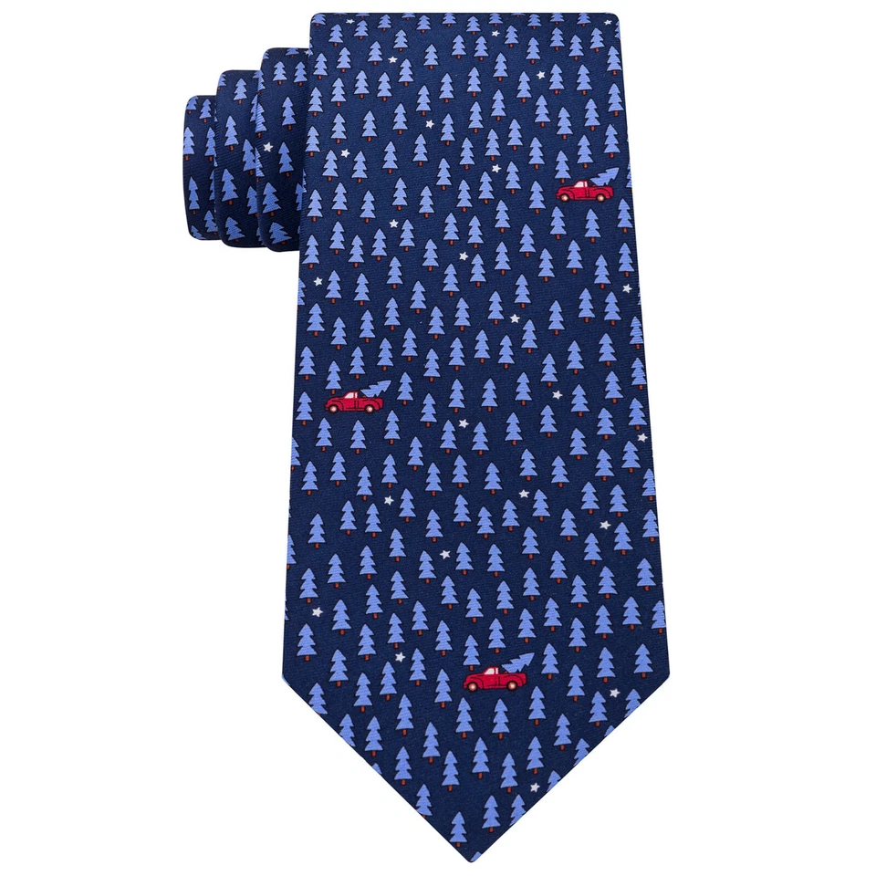 Tommy Hilfiger Navy Blue Christmas Tree 100 Silk Neck Tie One Size