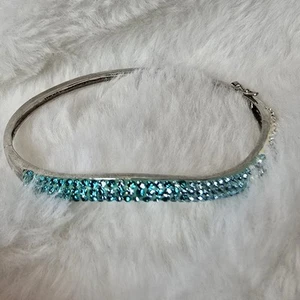Brazalete Brazalete Ombre Azul Cristal Pavé Tono Plateado Verde Azulado Aqua Bling Y2K Años 90 - Imagen 1 de 24