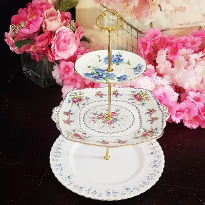 Handmade 3 Tier Bone China Cake Stand Floral Tea Party Dessert Serving Tray - Изображение 1 из 4