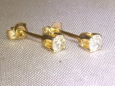 14k Yellow Gold .585 Diamond-.22 tcw Fine Stud Solitaire Earrings - Image 1 of 4