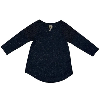 So Girls 12 Black Top 3/4 Sleeve Notch Neck Lace Shoulders Gold Threads - Image 1 of 4