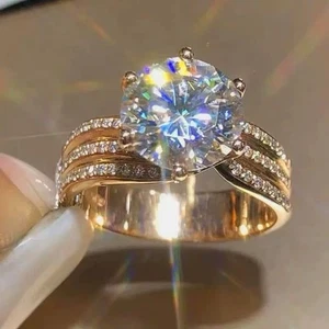 Rose gold 3 carat D color moissanite ring, 925 plated with 14K white gold - Picture 1 of 2