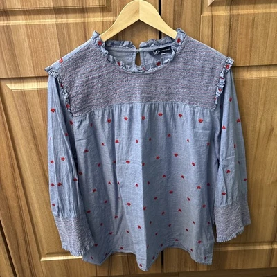 CREW CLOTHING CO ADEL EMBROIDERED HEARTS SMOCKED COTTON BLOUSE TOP 16-18 no tag - Image 1 of 4