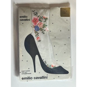 Emilio Cavallini Pantyhose Floral Print White Size L Vintage New - Picture 1 of 2