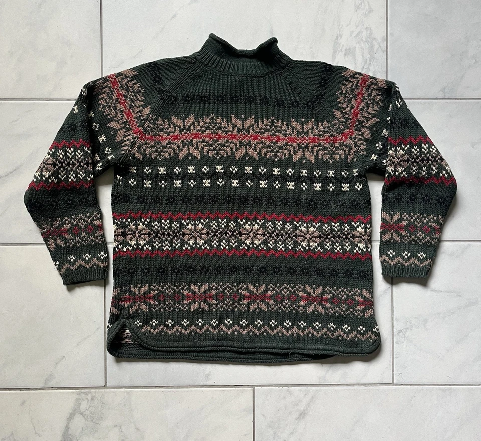 Suéter De Colección Eddie Bauer Grande Verde Mujer Cuello Redondo Algodón Fair Isle Vacaciones Foto 1 de 4
