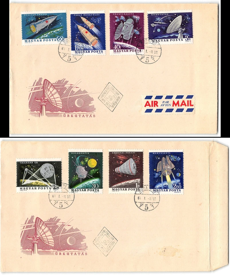 Hungary #1562-69 Pair of space-themed FDC's, 1961 - Image 1 of 1
