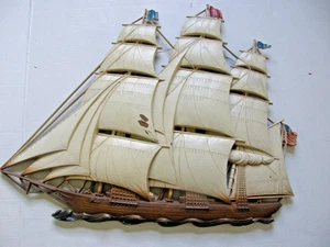 VINTAGE SYROCO Tall Ship Wall Plastic 3D Boat Plaque 4574 Sailing Decor - Picture 1 of 7