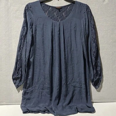 Vestido CARLA CONTI Para Mujer L Azul Marino Cottage Core 100% Seda Bungalow Elegante Dobladillo Burbuja Foto 1 de 4