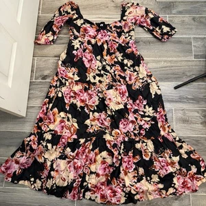 Women’s Maxi Dress Floral Lined On/Off Shoulders Elastic Back L Tiered - Picture 1 of 10