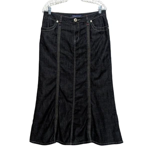 Vintage 90s Y2K Denim Maxi Trumpet Flare Skirt 10 Boho Cowgirl Modest Western - Bild 1 von 10