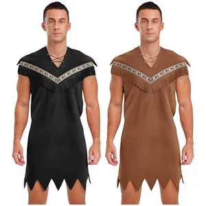 Mens Robe Tribe Costume Sleeveless Jumpsuit Native Cosplay Tunic Outfits Tops - Picture 1 of 35