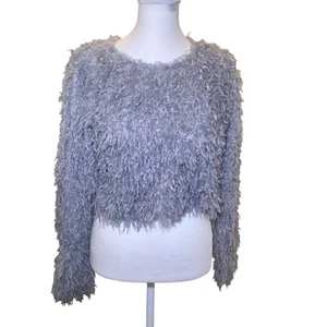 Zara Woman Gray Feather Effect Sweatshirt Cropped Long Sleeve M - Picture 1 of 10