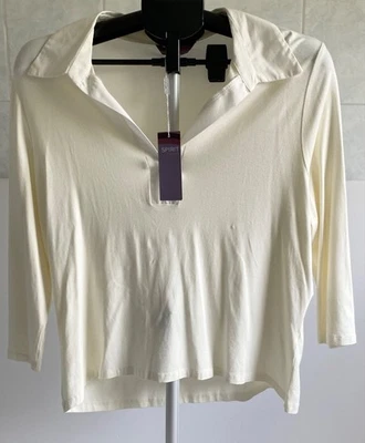 DEBENHAMS LIGHT TOP SIZE 20 (UK) CREAM COLOUR 3/4 LENGTH SLEEVES COLLAR *NEW* - Image 1 of 4