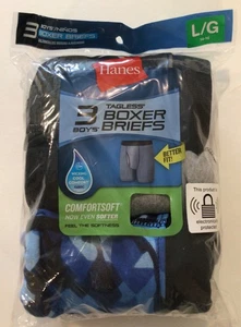 3 PACK LARGE 14-16 BOYS HANES TAGLESS BOXER BRIEFS WICKING COOL COMFORT NEW - Picture 1 of 6