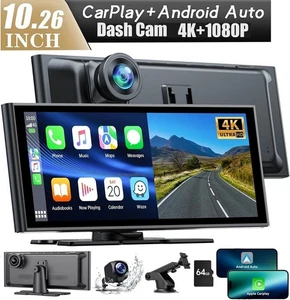 4K Dash Cam 10.26"Wireless Tragbarer Autoradio Apple CarPlay Android Auto+Kamera - Bild 1 von 10