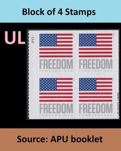 US 5790 Flag Freedom F plate block 4 UL P111 (from APU booklet) MNH 2023 - Picture 1 of 1