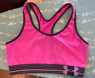 Under Armour  Sports Bra Women’s Small Pink Black Compression HeatGear Racerback - Image 1 of 4