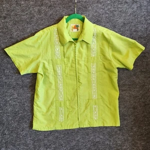 Camisa genuina Haband Guayabera para hombre mexicana grande verde lima cremallera bordada - Imagen 1 de 9