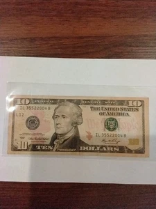 10$Dollar Bill Fancy Serial Number 3 Pairs Together Equals 21 (IL 35522004) 2006 - Picture 1 of 5