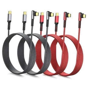 Câble USB C vers C Angle Droit 10ft, 60W Type C Chargeur Rapide Cordon 90 Noir Rouge - Photo 1/8