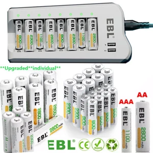 Lot EBL AAA AA Rechargeable Double A,Triple A Batteries Ni-MH ,  Charger W/ USB - Picture 1 of 65