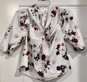 Women's White/Burgundy Twist Front Keyhole Cold Shoulder Crop Top Juniors Size L - Picture 1 of 12