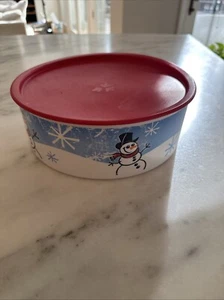 Vintage Authentic One Touch Tupperware Snowman Cookie Cannister 9" x 3" 3421A-2 - Picture 1 of 7