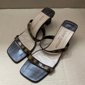 LOUIS VUITTON Damier LV Heel Sandals Mules Shoes Women EU 36 1 2 black brown - Picture 1 of 5