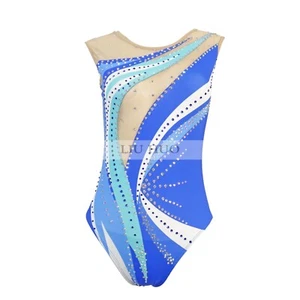Costumi da nuoto sincronizzati ragazze bambini competizione blu abbigliamento da squadra donna danza - Foto 1 di 7