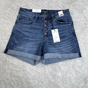 Judy Blue High Waist Tacked Cuff Shorts Blue Womens 28 NEW - Picture 1 of 9
